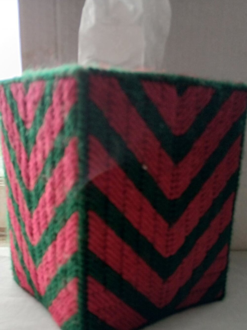 Handmade Red / Green Plastic Canvas Tissue Box Cover – New